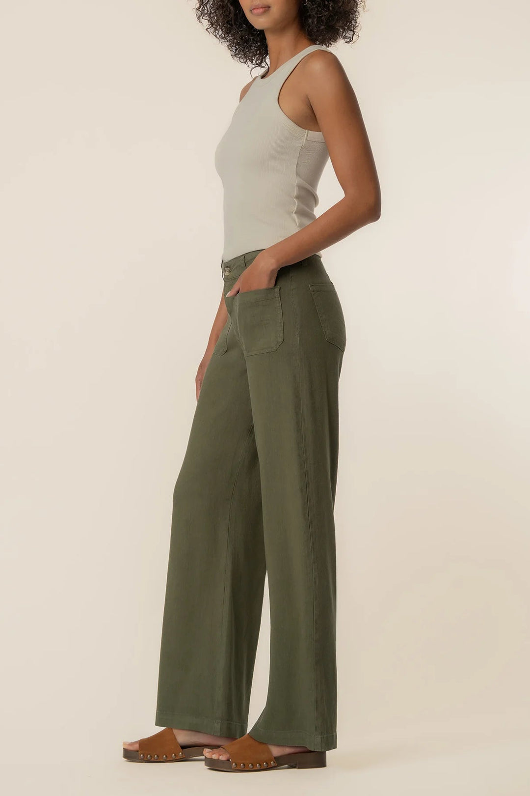 Meg Linen Wide Leg Pant in Forest