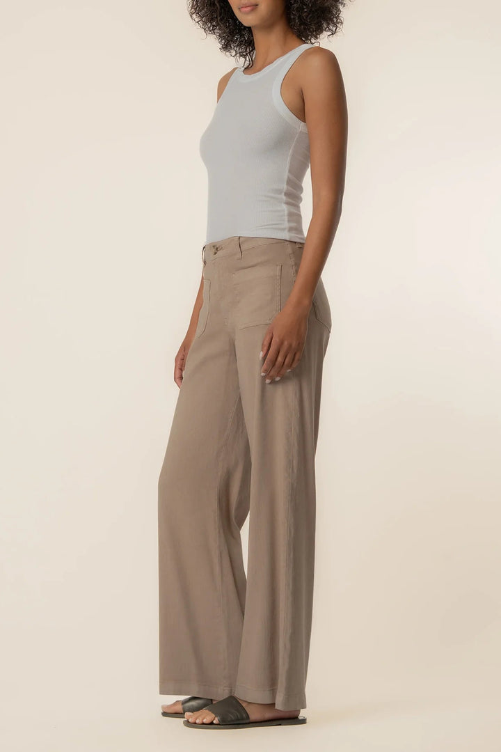 Meg Linen Wide Leg Pant in Khaki