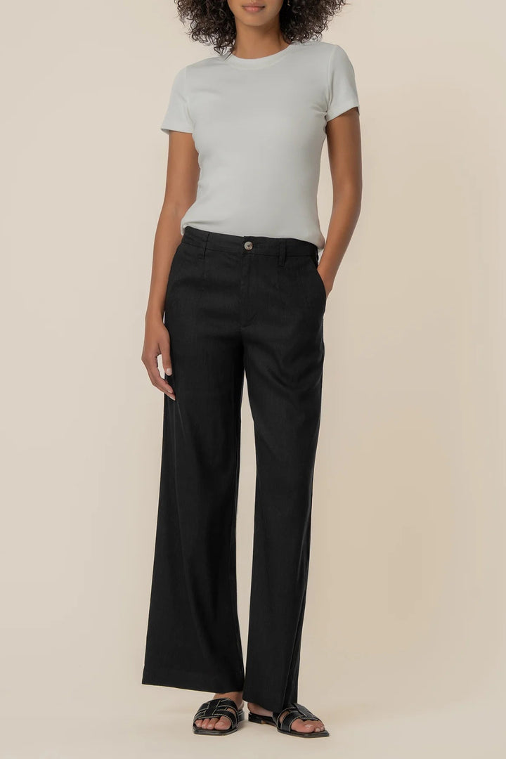 Meg Linen High-Waist Trouser in Black