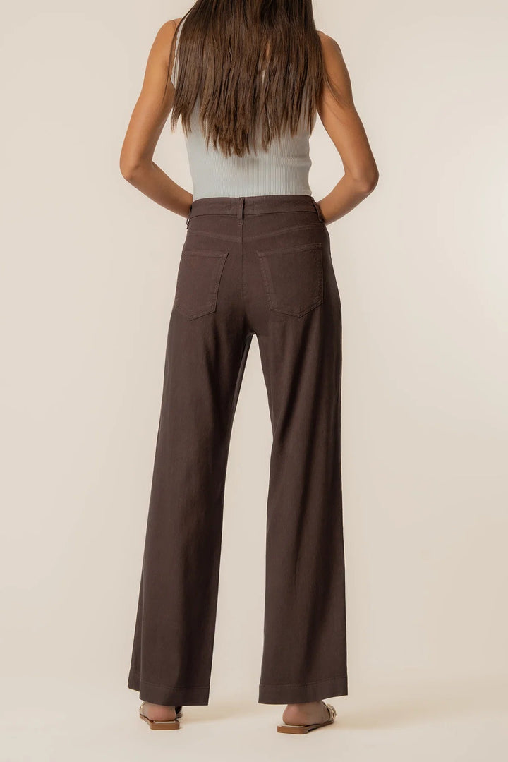 Meg Linen High-Waist Trouser in Chocolate