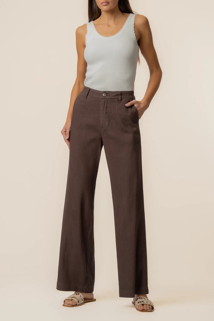 Meg Linen High-Waist Trouser in Chocolate