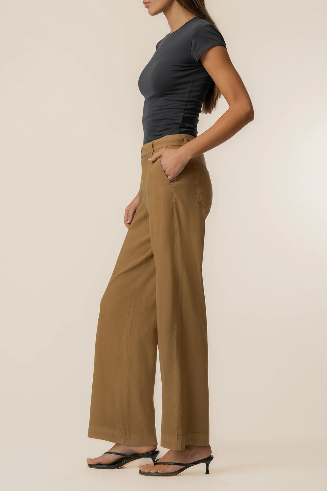 Meg Linen High-Waist Trouser in Wood
