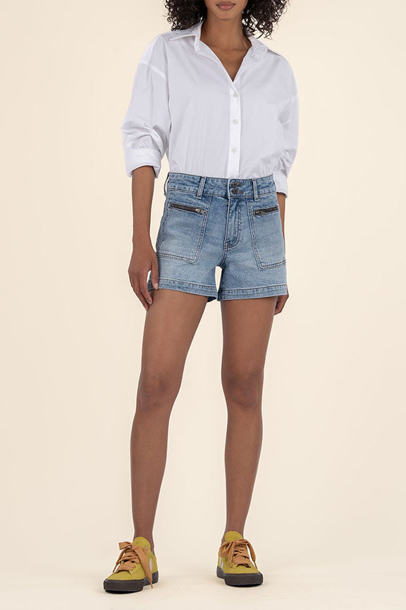 Jane High Rise Long Short with Patch Pockets