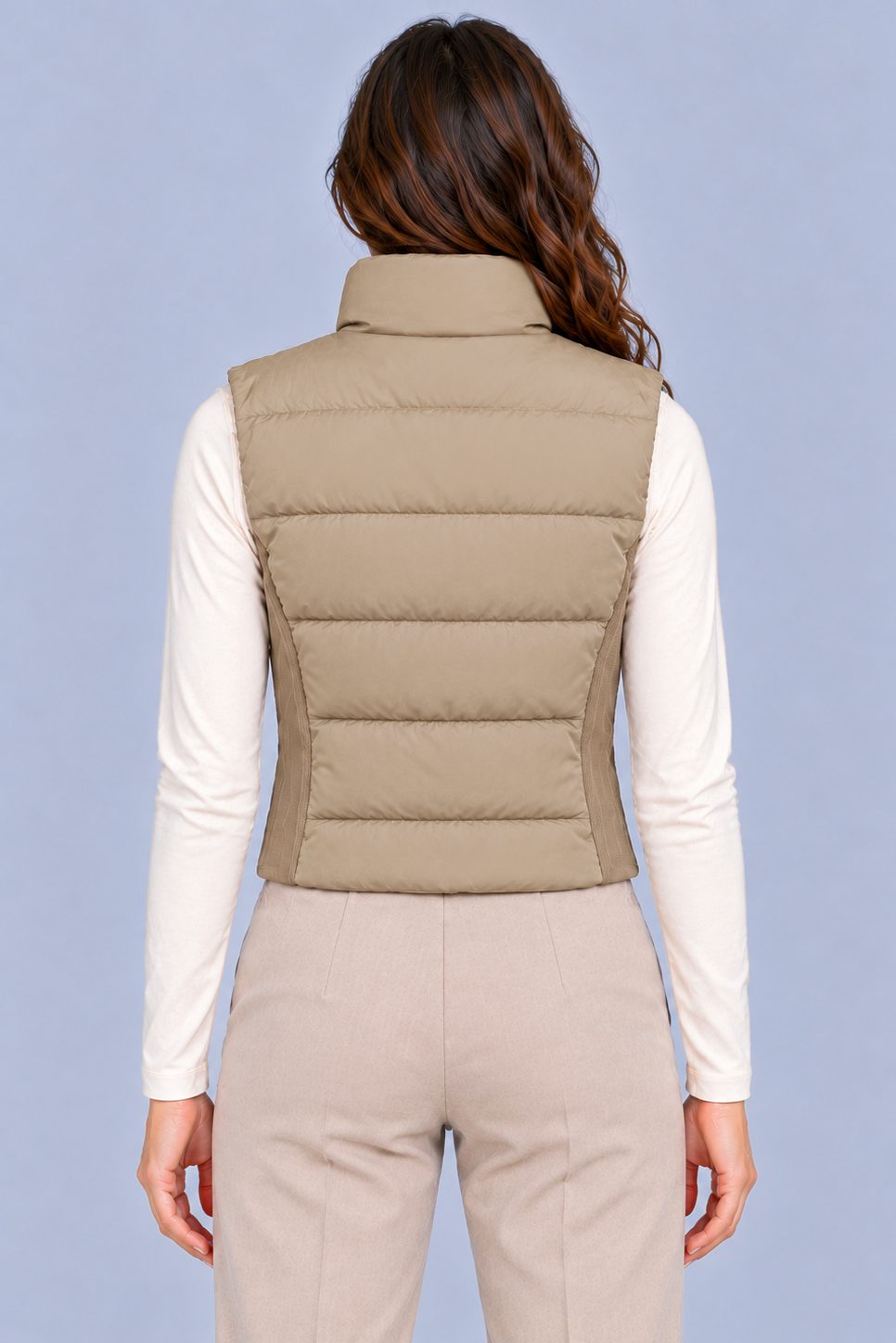 Quilted Cropped Pufffer Vest in Khaki