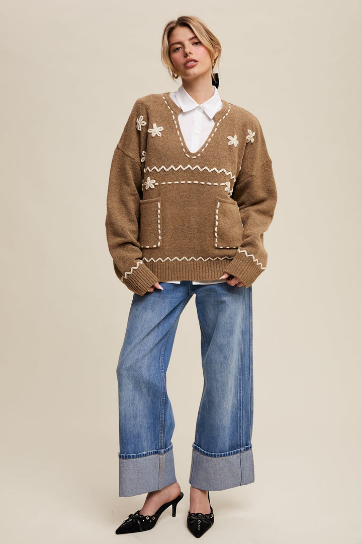 Embroidered Knit Sweater