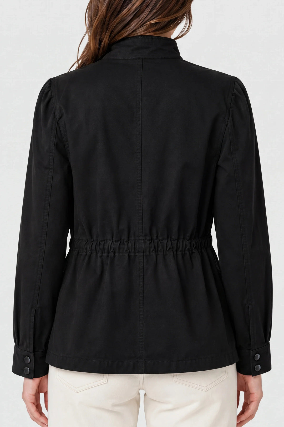 Utility Jacket with Patch Pockets and Drawcord Waist in Black