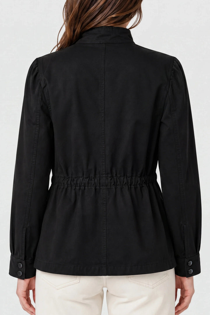 Utility Jacket with Patch Pockets and Drawcord Waist in Black