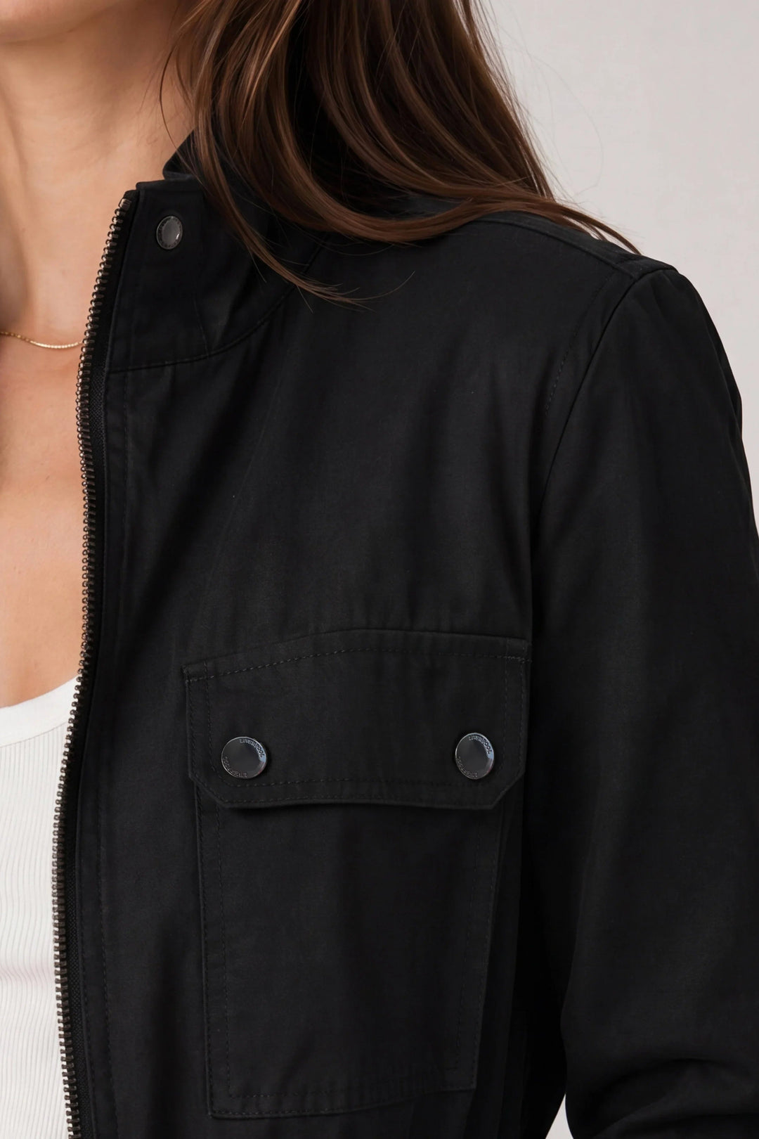 Utility Jacket with Patch Pockets and Drawcord Waist in Black