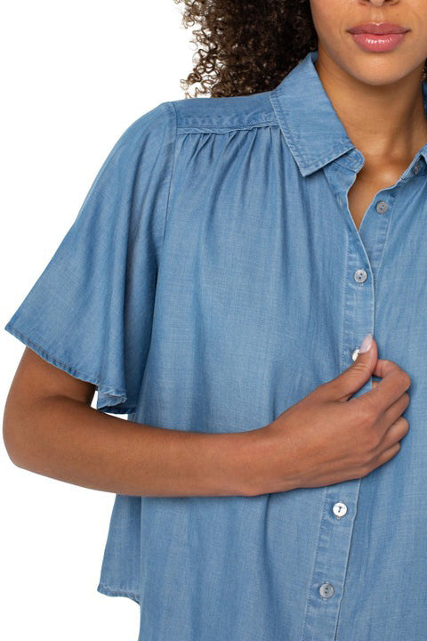 Half-Sleeve Shirred Blouse