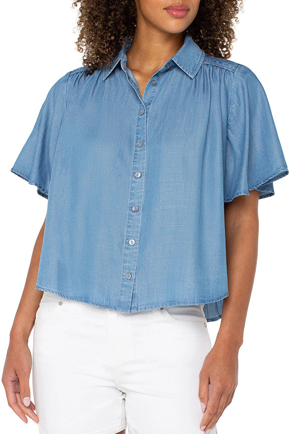 Half-Sleeve Shirred Blouse