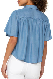 Half-Sleeve Shirred Blouse