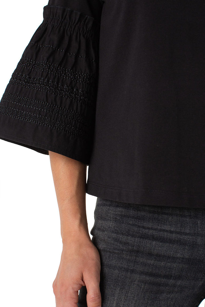 Woven Knit Embroidered Sleeve Top