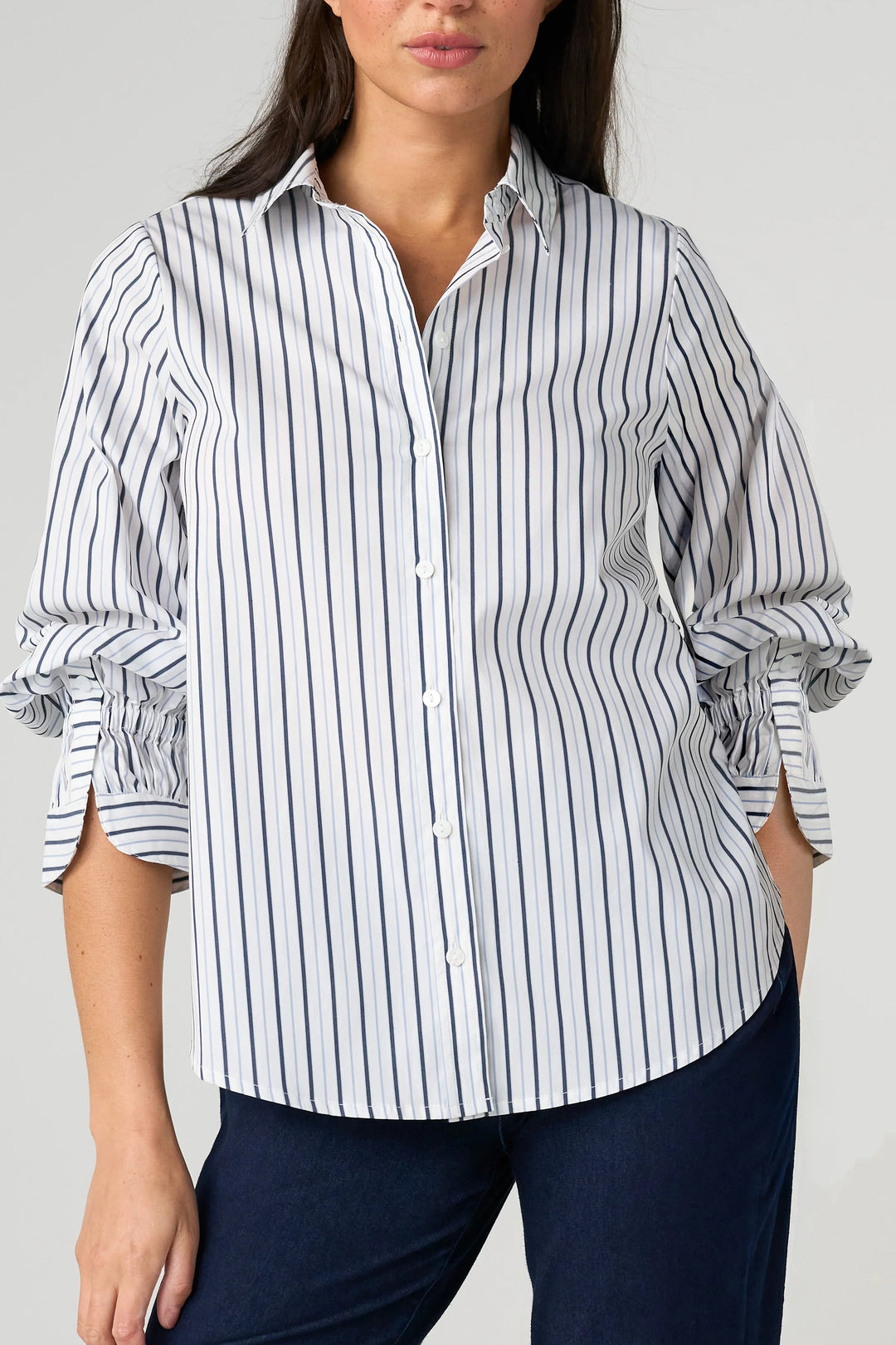 Adjustable Sleeve Button Front Top