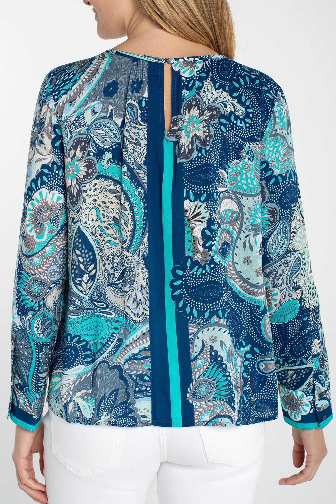 Long Sleeve Blouse with Keyhole Neckline