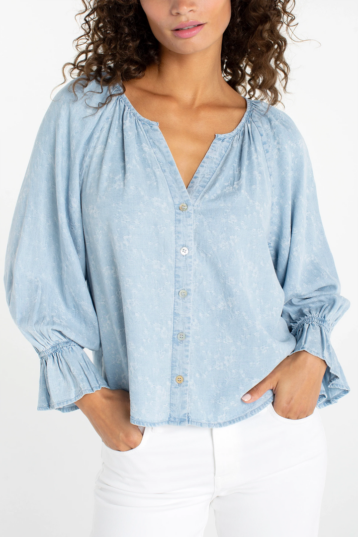 3/4 Sleeve Button Front Blouse