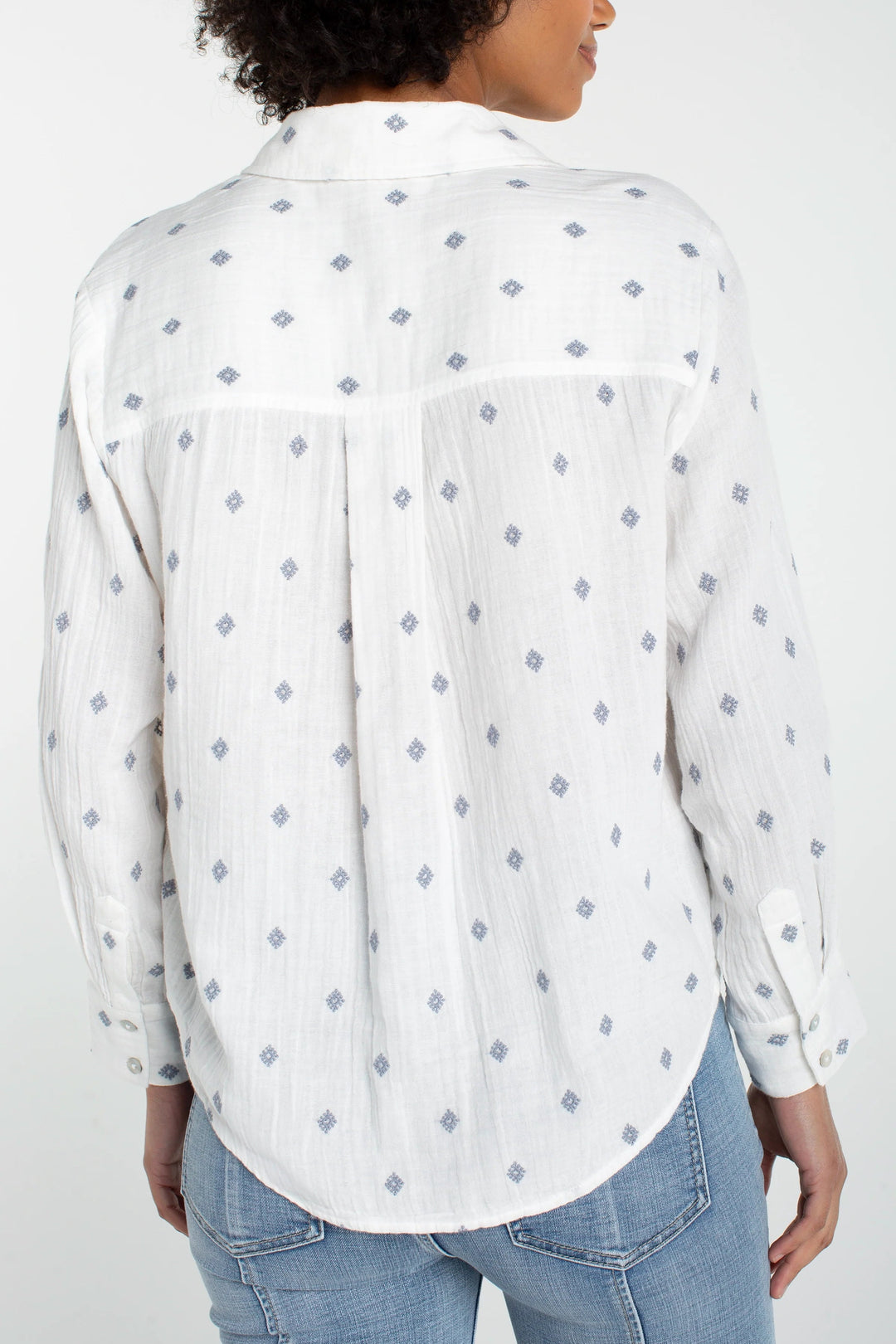 Embroidered Button Front Top