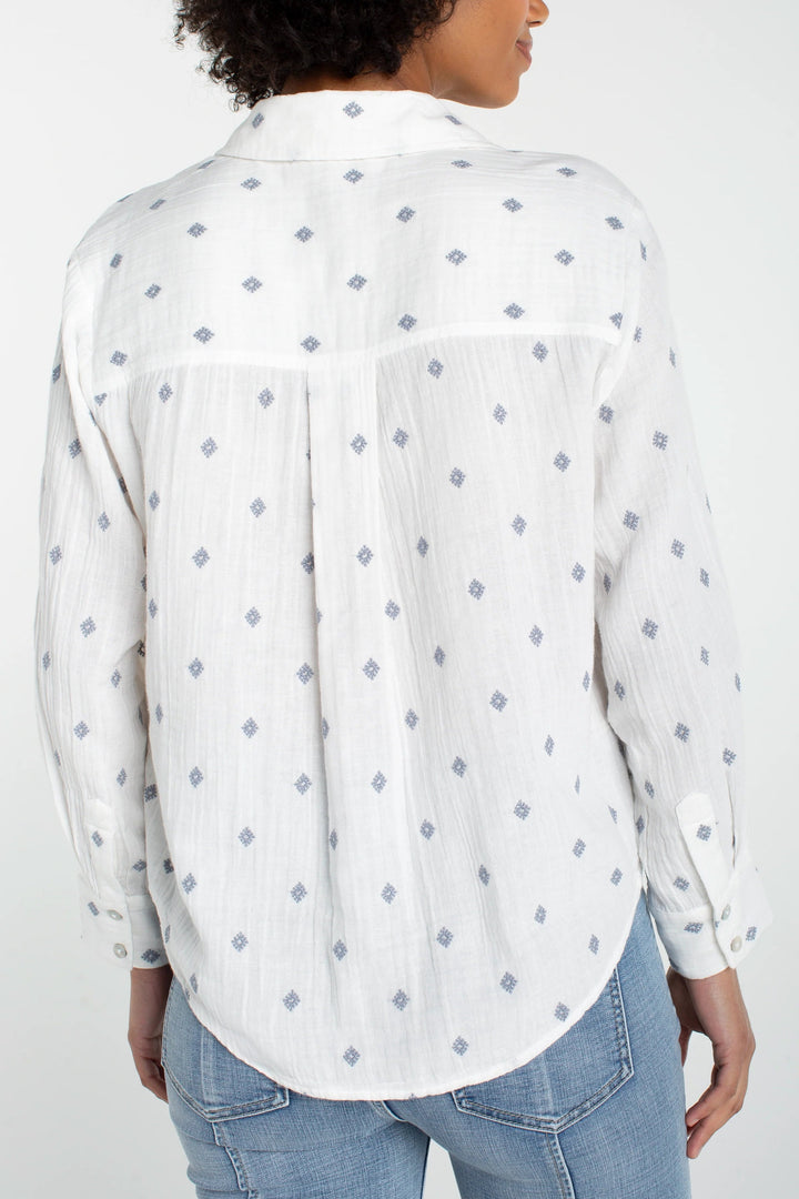 Embroidered Button Front Top