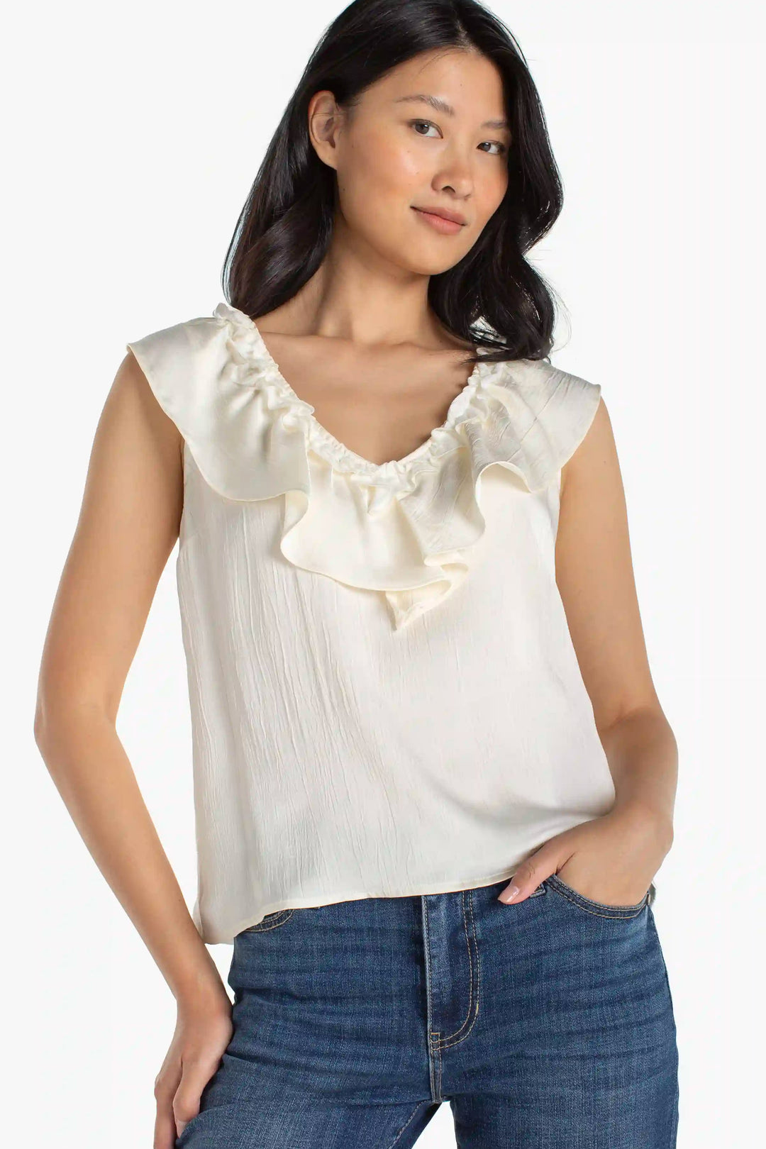 Sleeveless Ruffle Top in French Vanilla