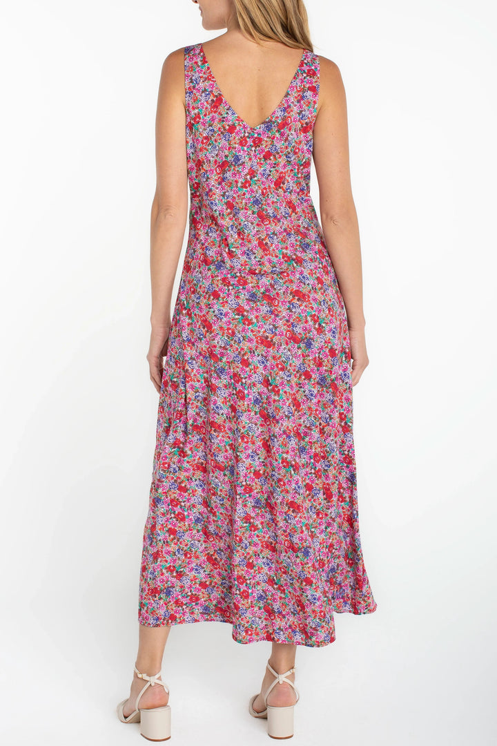 Sleeveless Ruffle Front Floral Maxi Dress