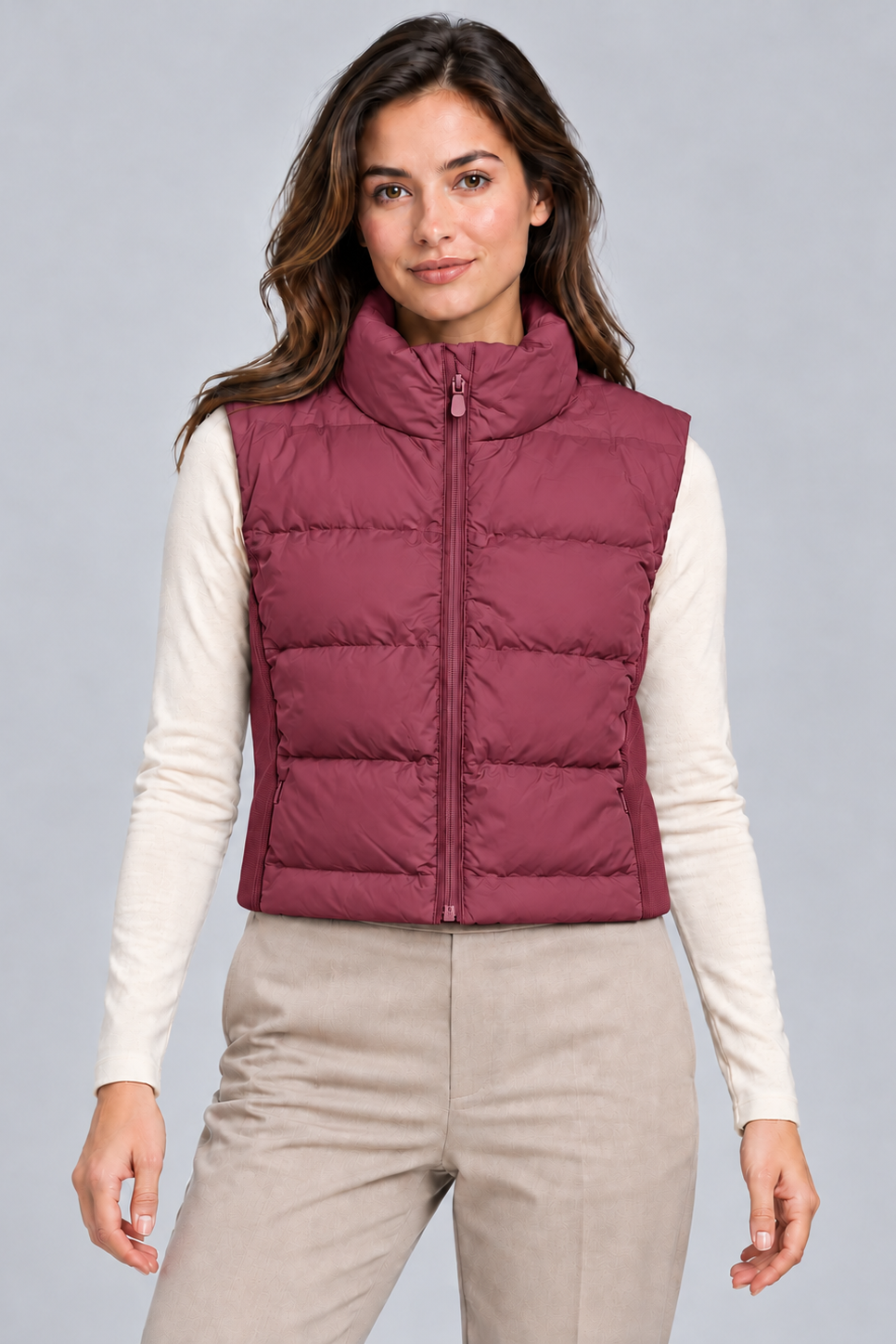 Quilted Cropped Pufffer Vest in Burgundy