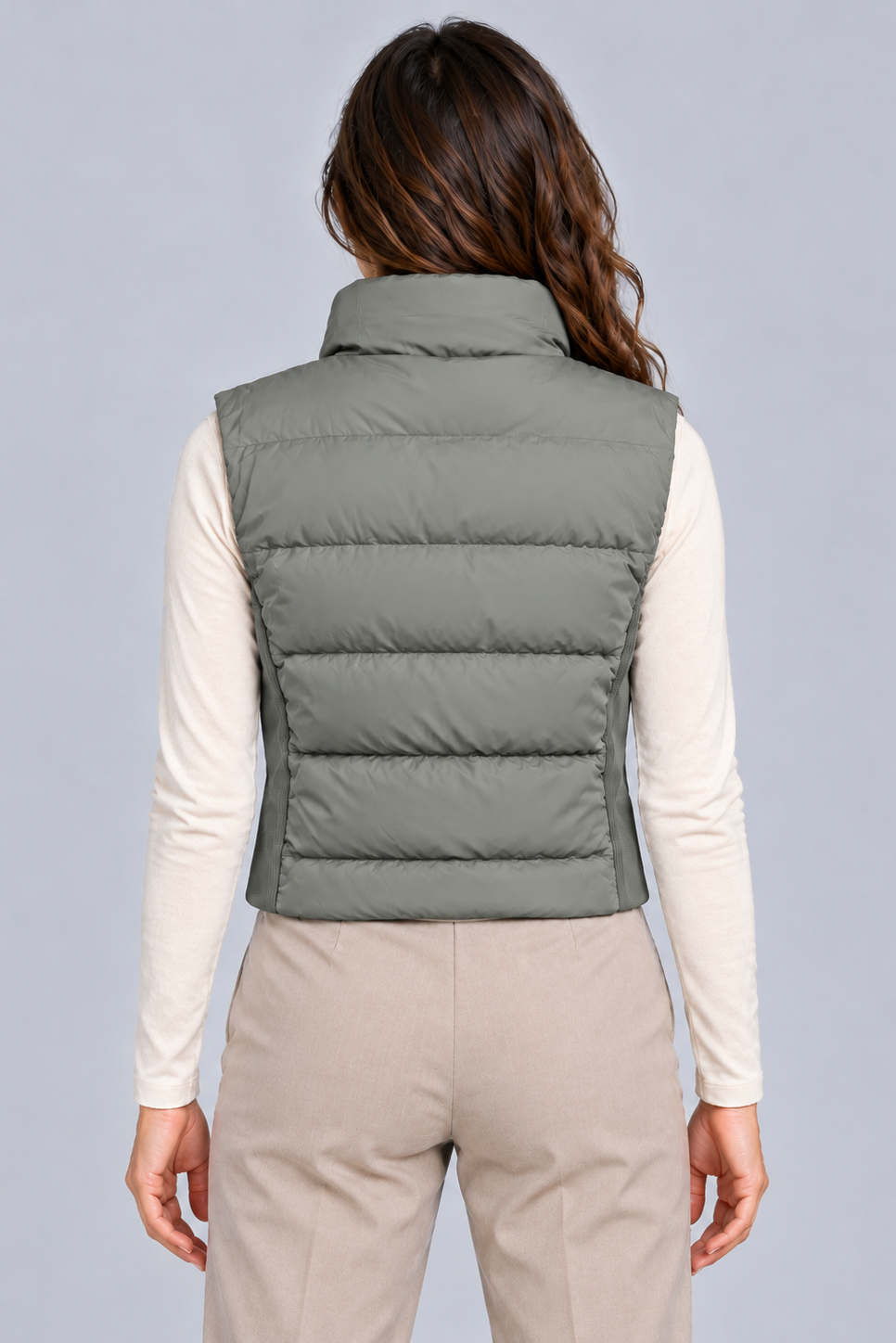 Quilted Cropped Pufffer Vest in Olive