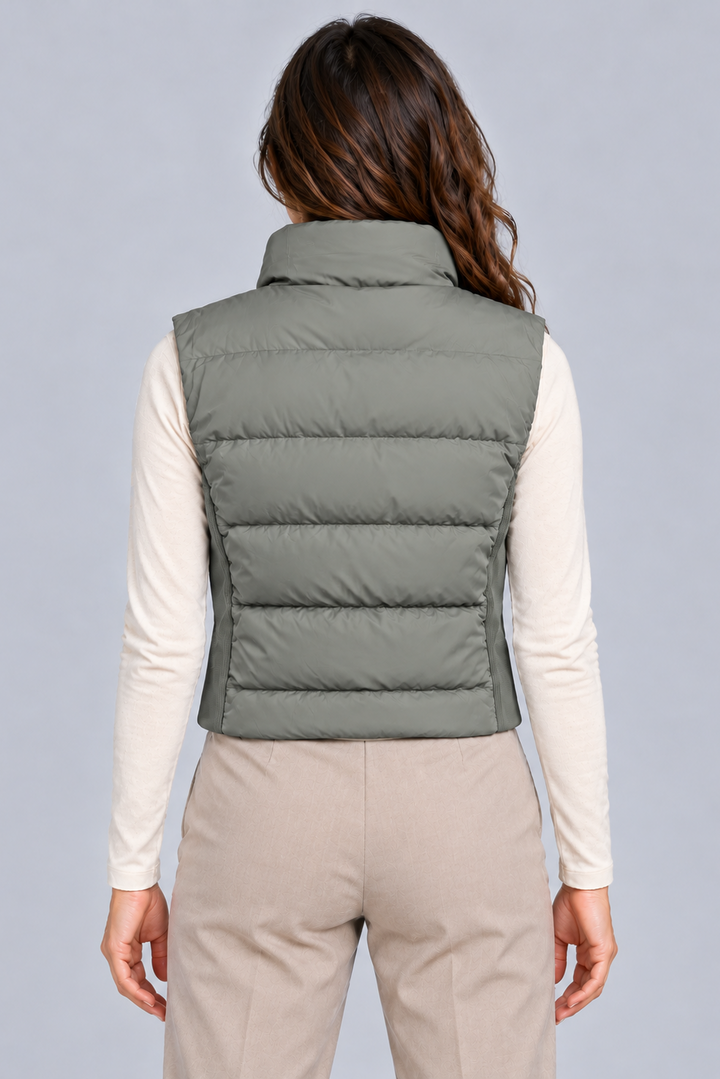 Quilted Cropped Pufffer Vest in Olive