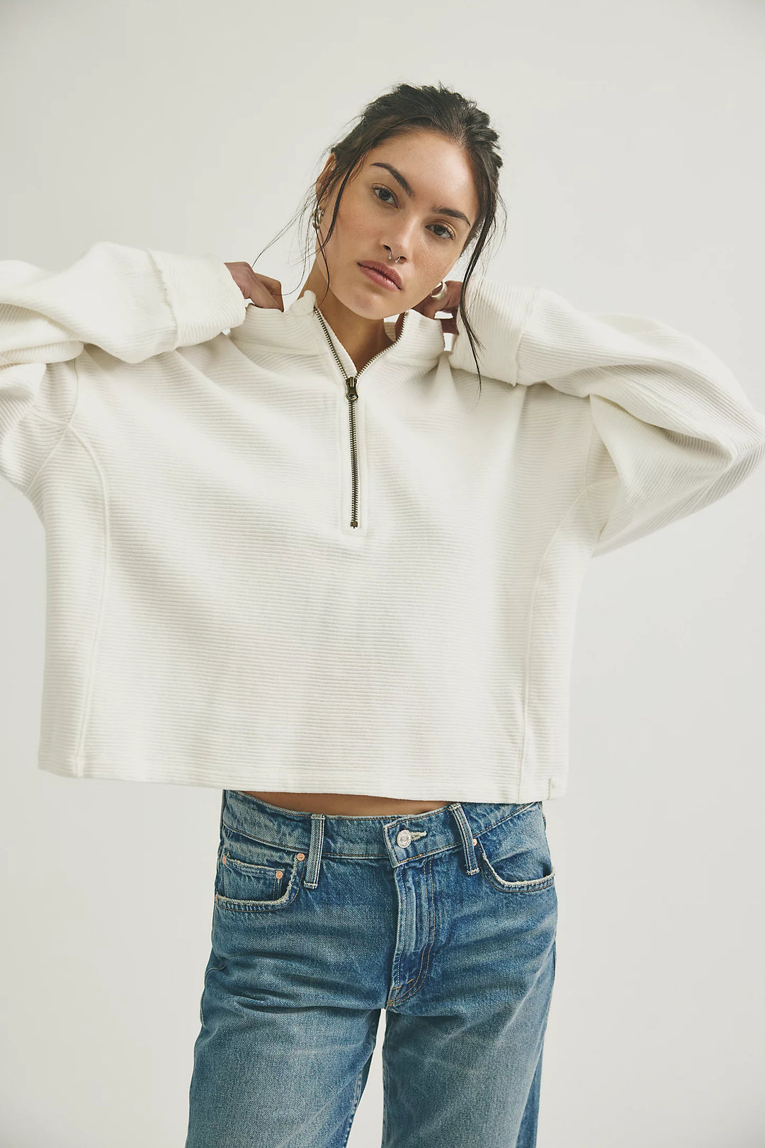 Celeste Zip Front Pullover in Clean Ivory