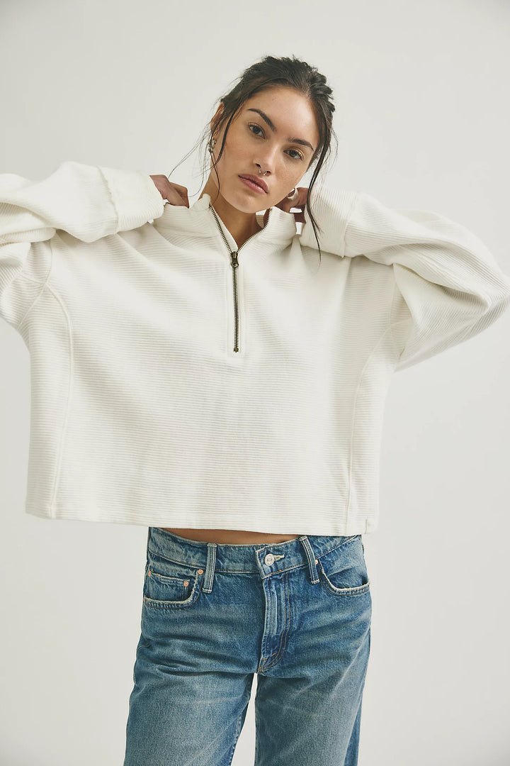 Celeste Zip Front Pullover in Clean Ivory