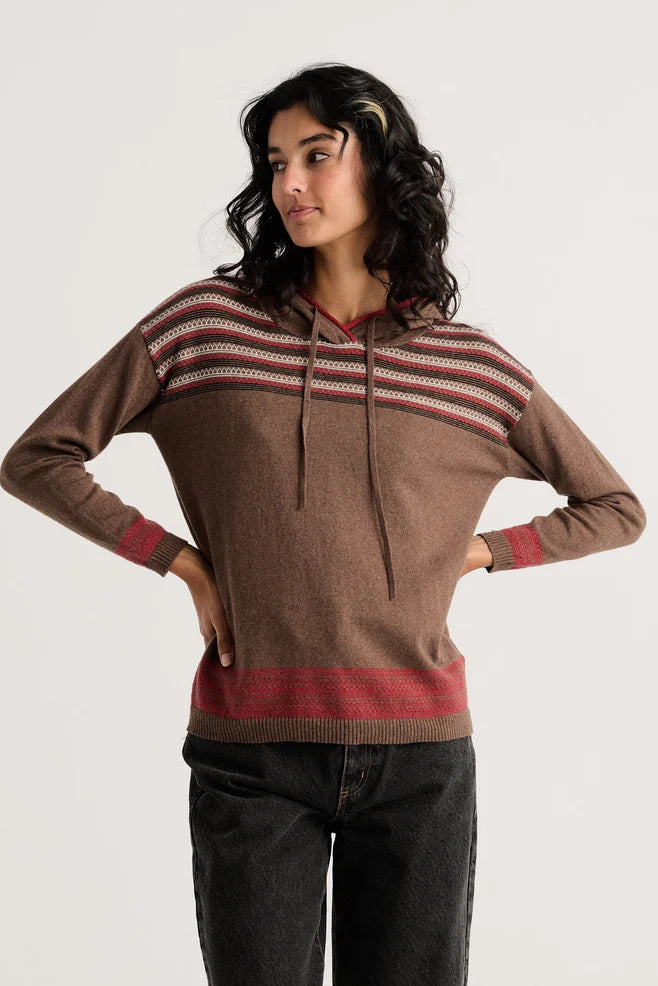 Fair Isle Pullover Hoodie Sweater in Cocoa