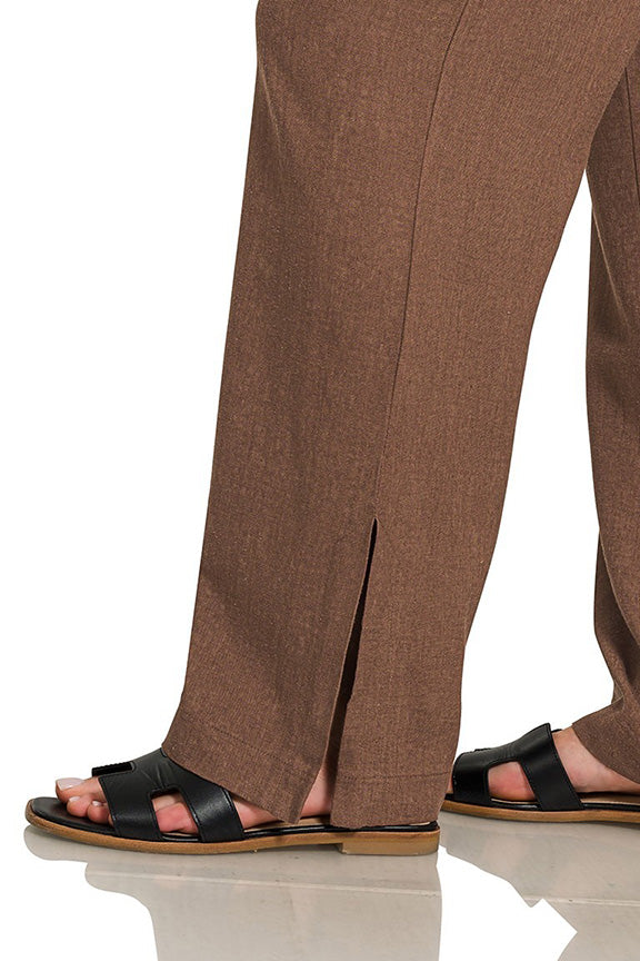 Linen Drawstring Pant with Split Hem in Brown