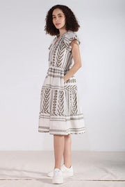 Geometric Print Three Tier Dress with Ruffle Sleeve
