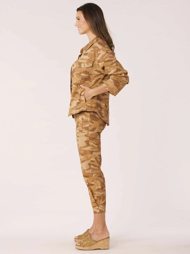 Ruched Sleeve Button Camo Jacket