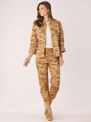 Ruched Sleeve Button Camo Jacket
