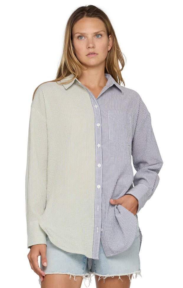 Lenora Colorblock Seersucker Shirt