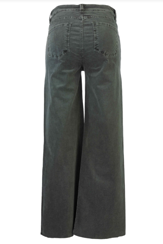 Meg High Rise Wide Leg Corduroy Pant in Pewter Green