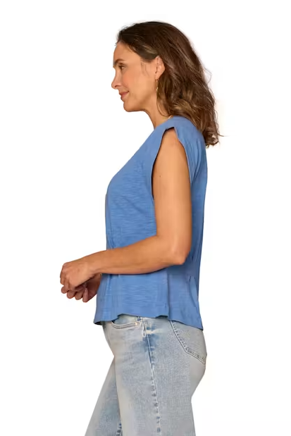 Cap Sleeve Peplum Hem Top in Mediterranean Blue
