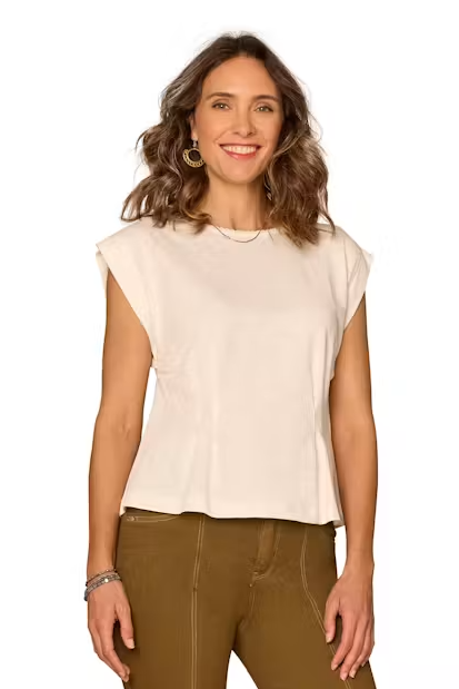 Cap Sleeve Peplum Hem Top in Off White