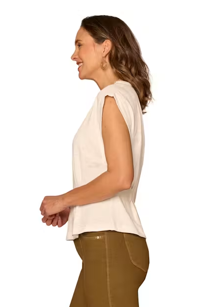 Cap Sleeve Peplum Hem Top in Off White
