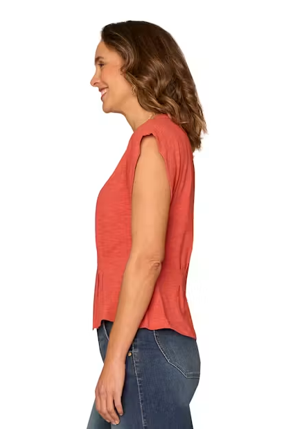 Cap Sleeve Peplum Hem Top in Persimmon Red
