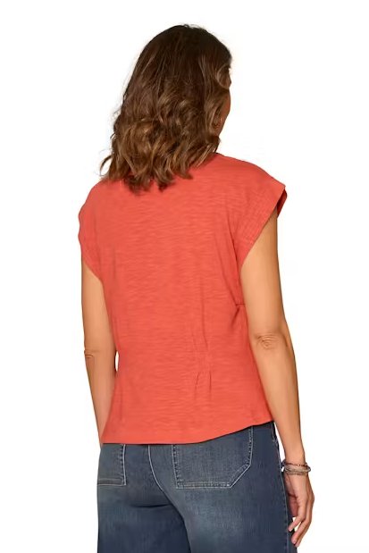 Cap Sleeve Peplum Hem Top in Persimmon Red