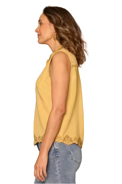 Sleeveless Embroidered Top with Scallop Edge