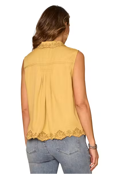 Sleeveless Embroidered Top with Scallop Edge