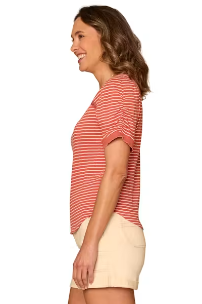 Short Sleeve Stripe Knit Top in Persimmon