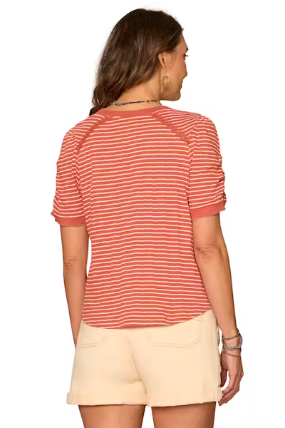 Short Sleeve Stripe Knit Top in Persimmon