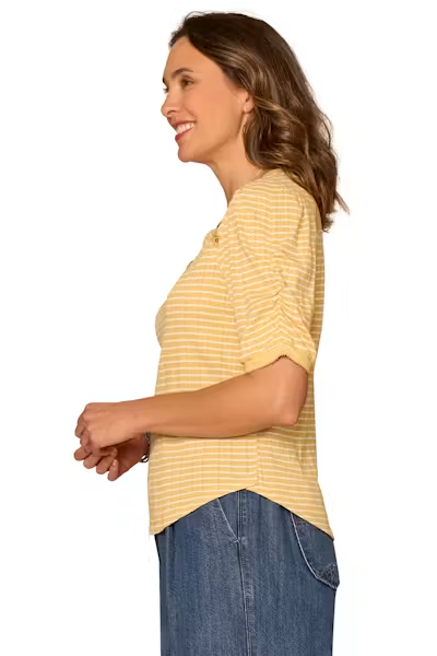 Short Sleeve Stripe Knit Top in Tuscan Sun