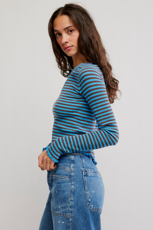 Easy Does It Long Sleeve Tee in Blue Combo Stripe
