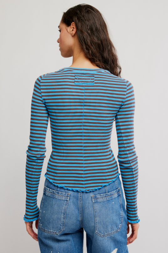 Easy Does It Long Sleeve Tee in Blue Combo Stripe
