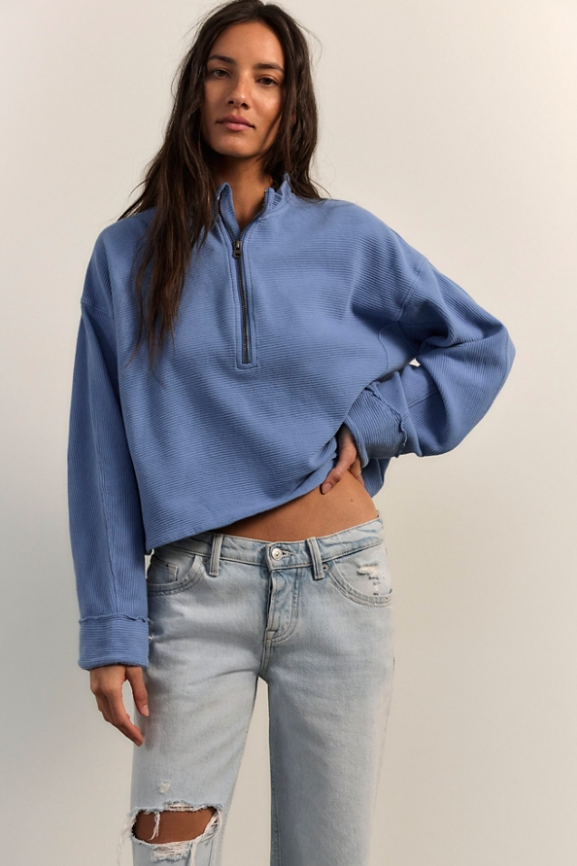 Celeste Zip Front Pullover in Bluebell