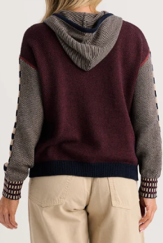 Birds Eye Zip Front Hooded Sweater in Dark Denim