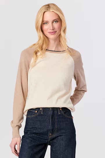 Baseball Sleeve Crew Neck Sweater
